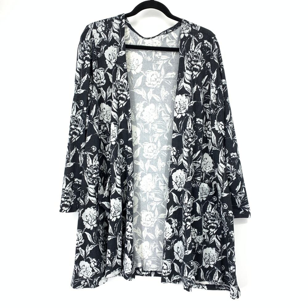 Unbranded Open Front Cover Top Womens Size Large Black White Floral Print